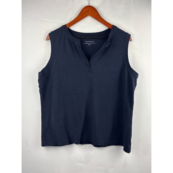 Charter Club Sleeveless Ribbed Knit Top 1X Cotton/Spandex Black Made In Jordan - Picture 2 of 4